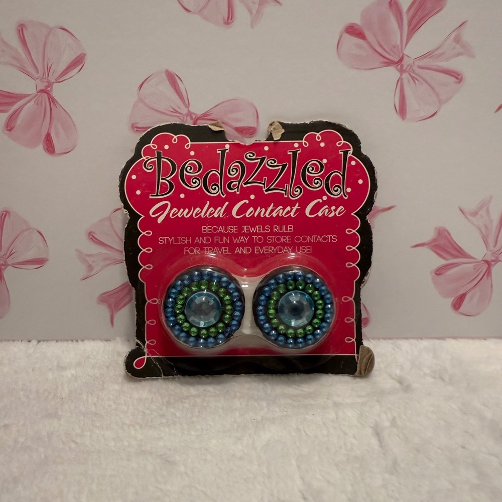 Bedazzled Jeweled‎ Contact Lens Case Blue Green Rhinestone Travel Eyewear